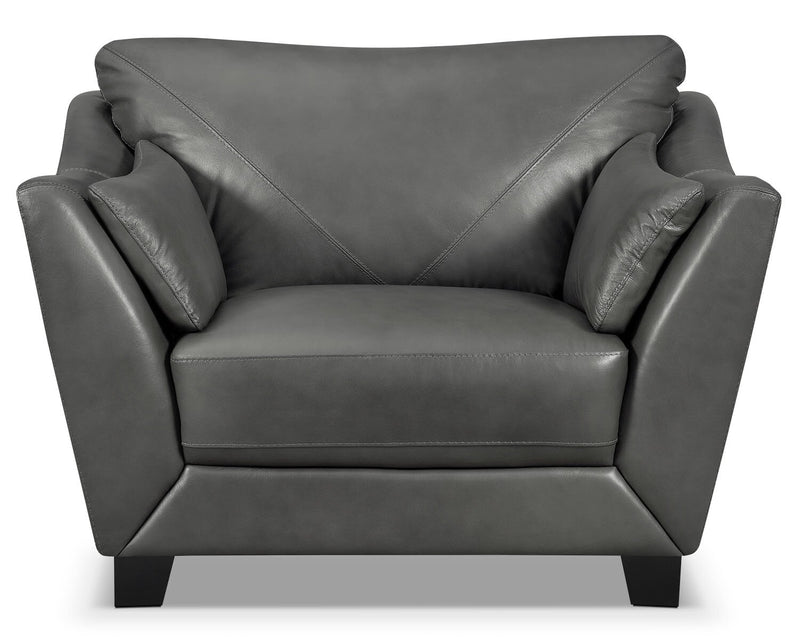 Chateau d'Ax Lusso 92\" 100% Genuine Leather Chair with Wood Legs - Charcoal Grey