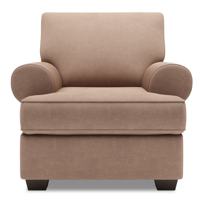 Made in Canada Sofa Lab Customizable Roll 42\" Linen-Look Fabric Chair with Rolled Arms - Pax Wicker Brown