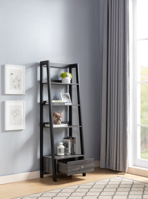 Eden 24\" Ladder Style Open Bookcase with Drawer - Grey