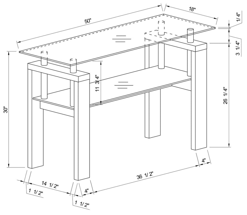 Harvy  50\" Modern  Glaass Top Sofa Table with Shelf - White 