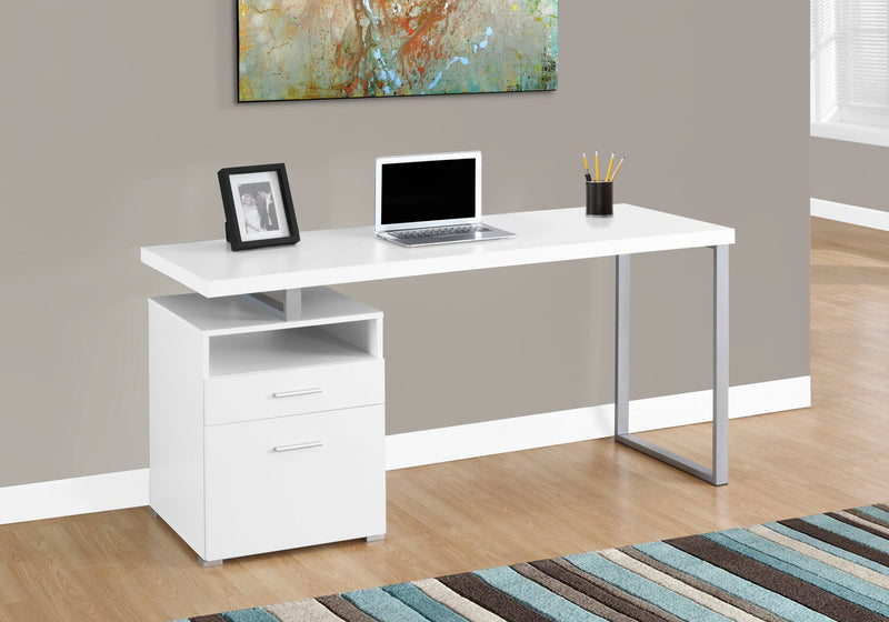 Heather 60\" Adjustable Office Desk with 2-Drawers & Cubbyhole - White