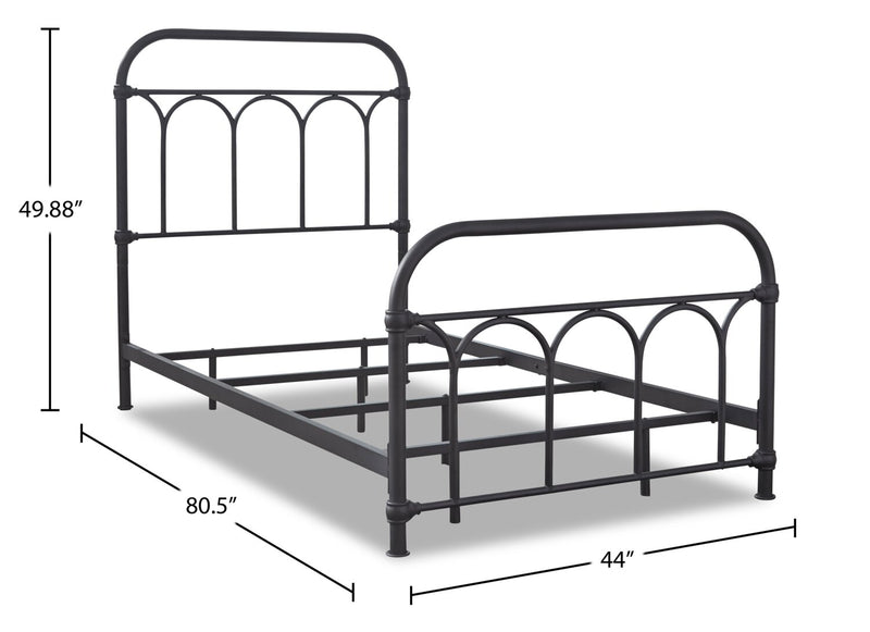 Nora Metal Bed with Headboard & Frame for Kids, Black - Twin Size