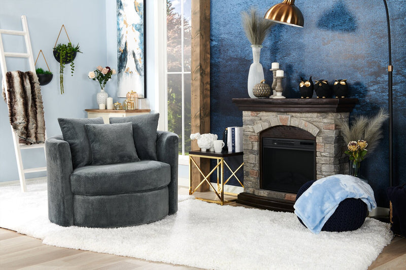 Made in Canada Midi 42\" Chenille Fabric Swivel Cuddler Accent Chair - Plush Thunder Grey