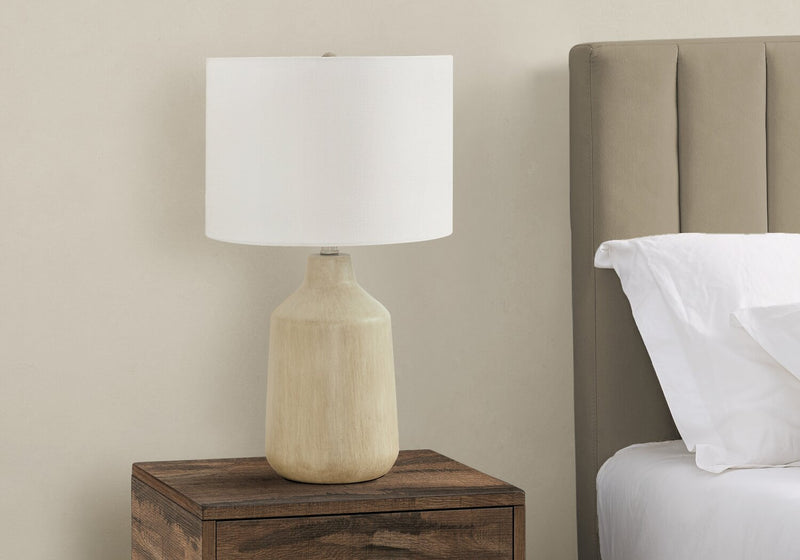 24\" Beige Concrete Table Lamp with White Shade