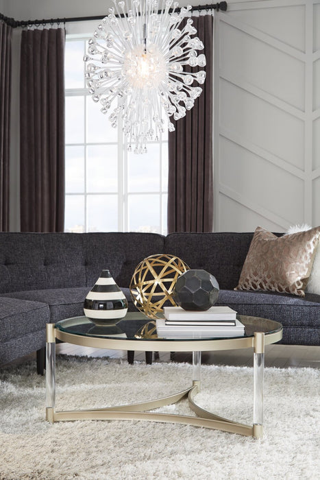 Silas  40.75\" Modern Round Glass Top Coffee Table - Platinum with Metal and Acrylic