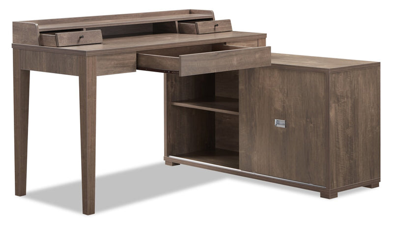 Jude 55\" Reversible Office Desk with 3-Drawers & Cabinet- Hazelnut