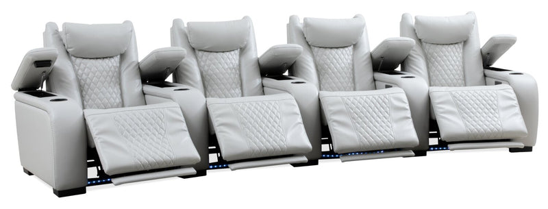 Cinema 5-Piece Leather-Look Fabric Home Theatre Power Reclining Sectional with Power Headrests - Cosmic Fog Grey