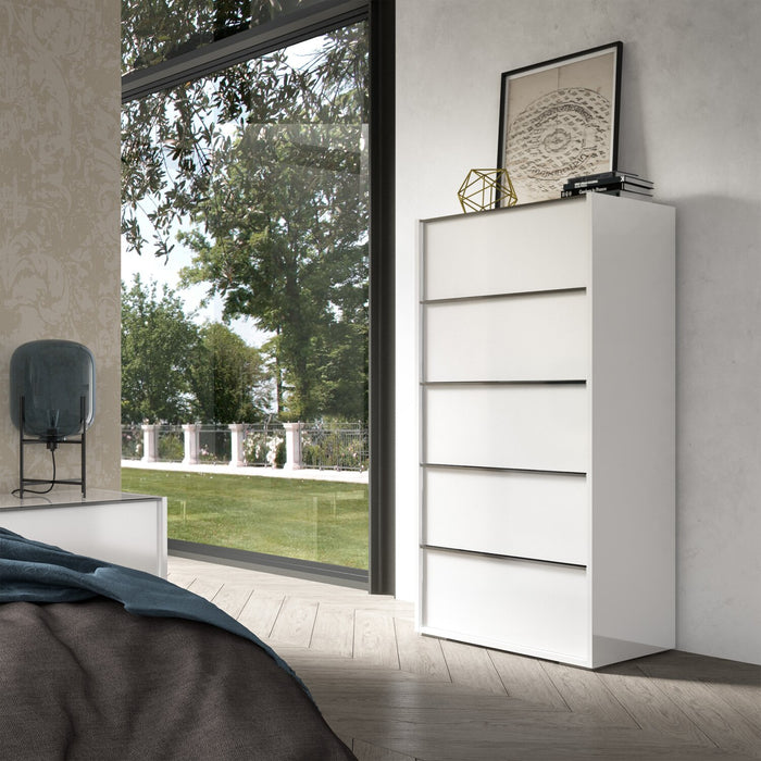 Raia Bedroom Chest of Drawers, 5-Drawer - Made in Italy, 23\"W x 53.5\"H, Modern - White