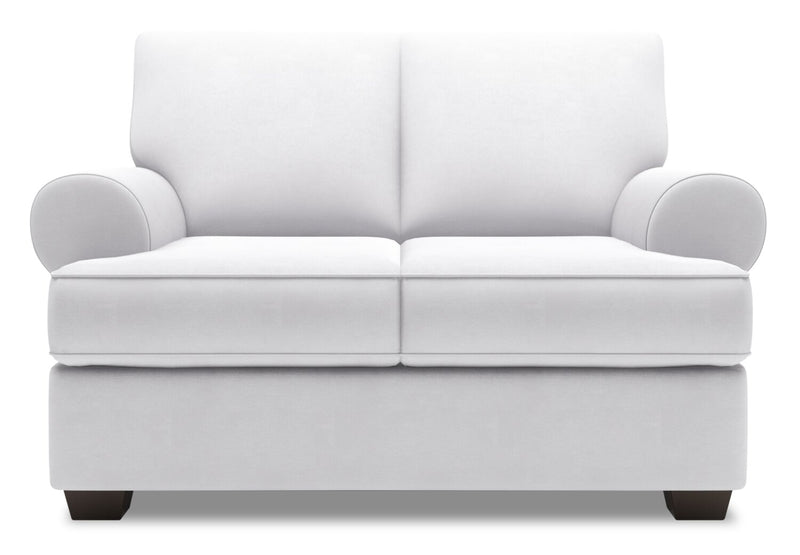 Made in Canada Customizable Sofa Lab Roll 64\" Linen-Look Fabric Loveseat with Rolled Arms - Pax Ice White