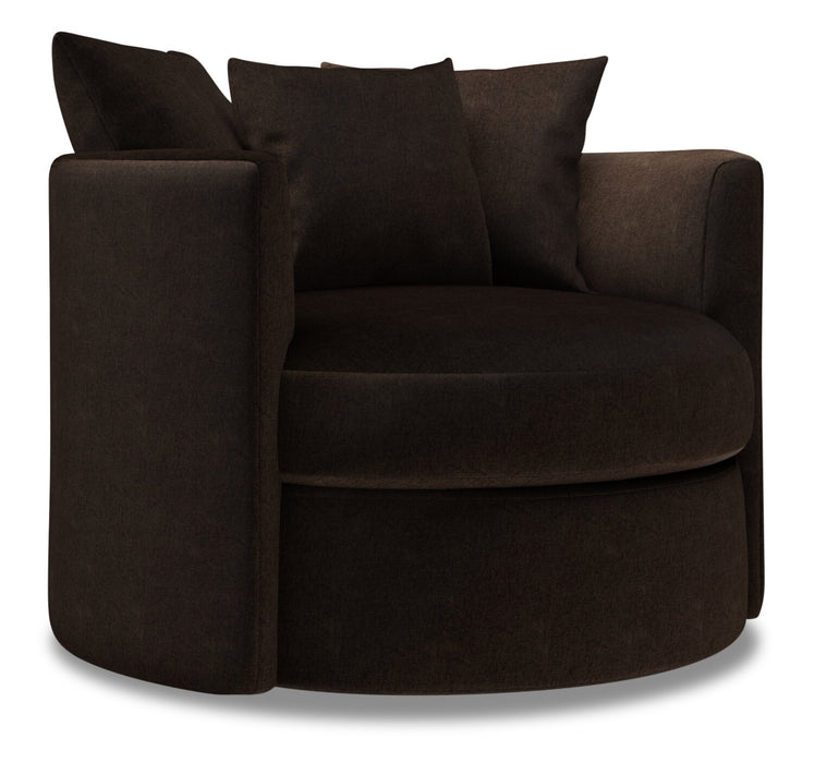 Made in Canada Sofa Lab Customizable Nest 41\" Chenille Fabric Swivel Accent Chair - Luxury Chocolate Brown