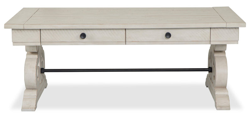 Bronwyn 50\" Traditional Coffee Table with Storage - Alabaster Pine with Scroll Design Wood Base