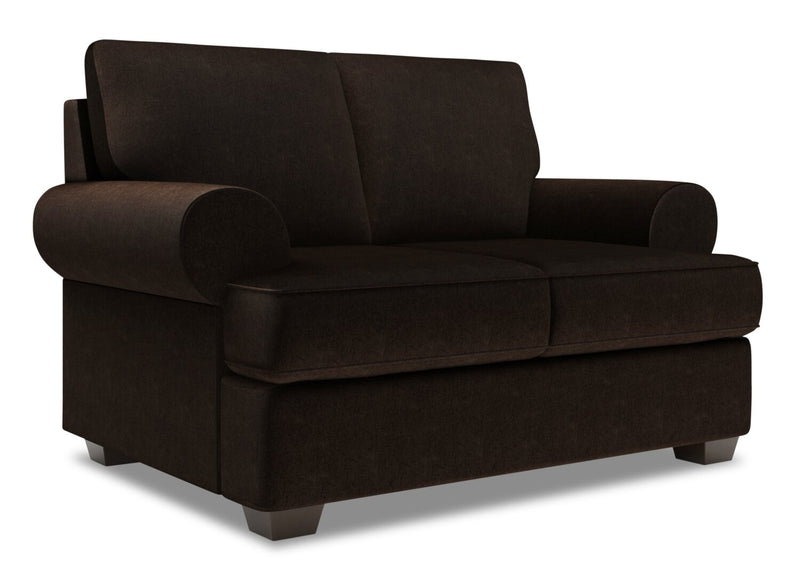 Made in Canada Customizable Sofa Lab Roll 64\" Chenille Fabric Loveseat with Rolled Arms - Luxury Chocolate Brown