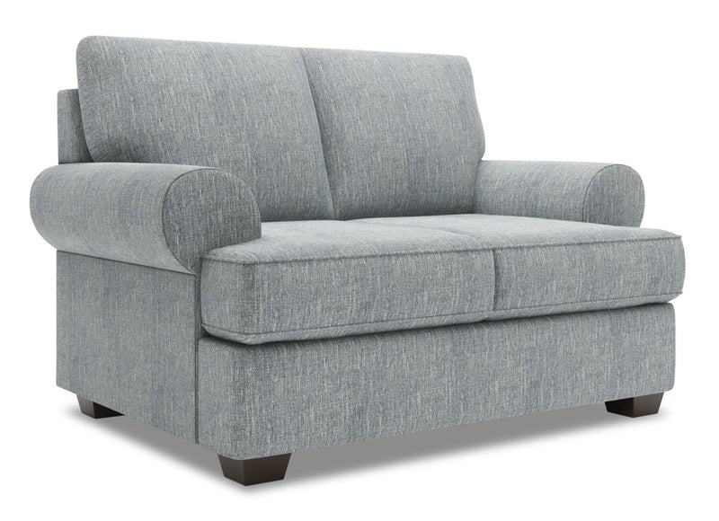 Made in Canada Customizable Sofa Lab Roll 64\" Linen-Look Fabric Loveseat with Rolled Arms - Luna Pewter Grey