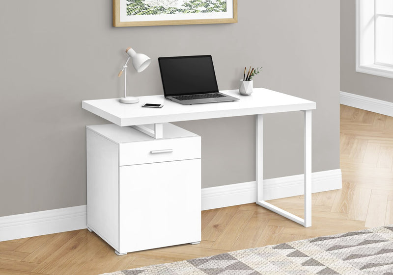 Remi 47.25\" Reversible Office Desk with Drawer & Cabinet - White