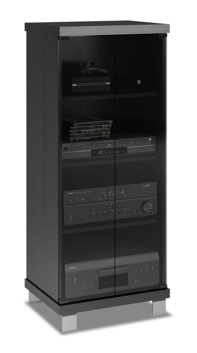 Holland 20.25\" Audio Stand with Storage and Cable Management -Black with Glass