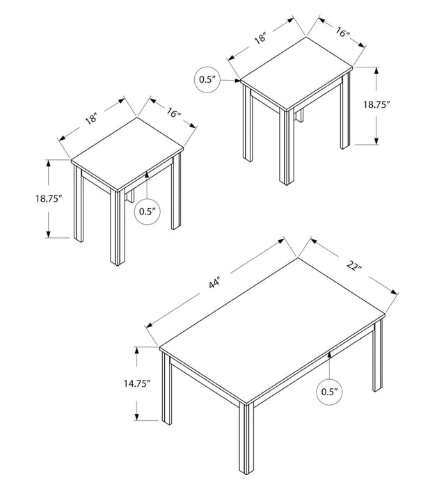 Kiana 44\" Modern 3-Pack Coffee + 2 End Tables - Black 