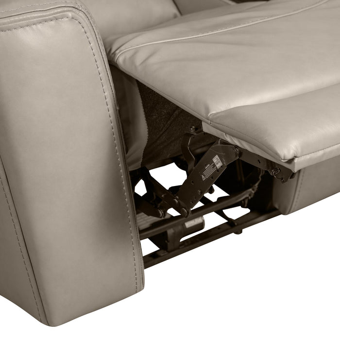 Scott Living Prescott 88.5\" Genuine Leather Power Reclining Sofa with Power Headrests - Grey