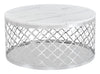 Belle 36\" Glam Round Sofa Table - White Marble Top with Stainless Steel Base