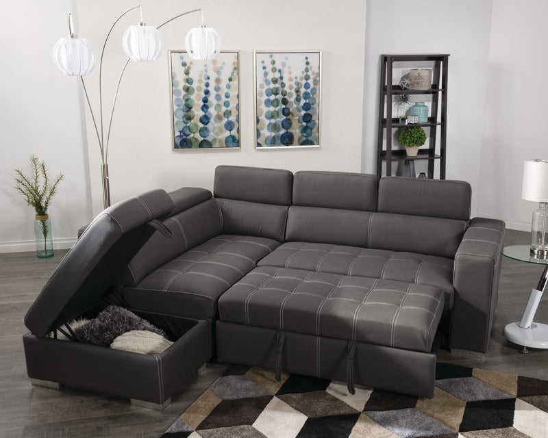 Drake 3-Piece Left-Facing Faux Suede Fabric Sleeper Sectional with Storage Ottoman - Cement Grey