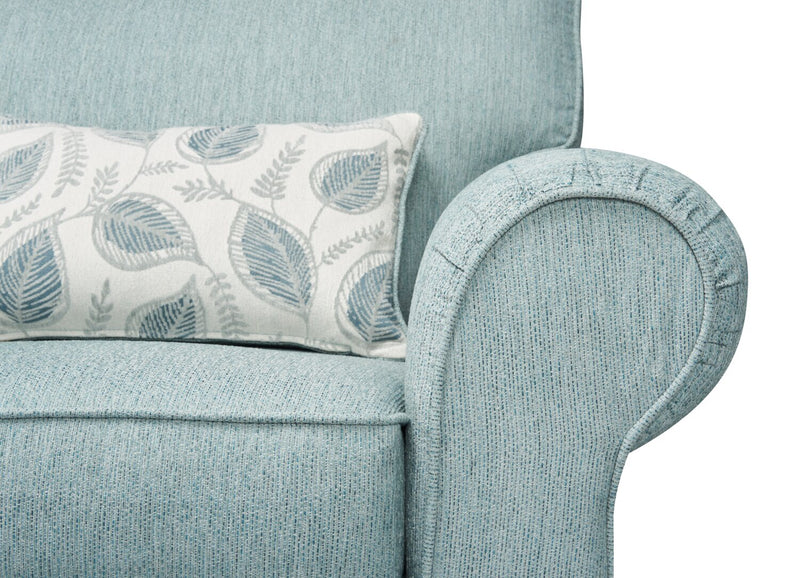Made in Canada Scarlett 41.5\" Chenille Fabric Chair with Rolled Arms and Accent Pillow - Marine Blue