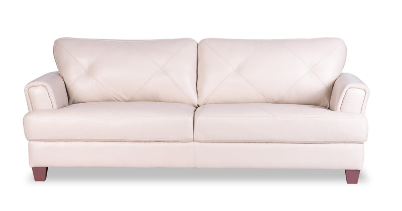 Chateau d’Ax Vita 87\" 100% Genuine Leather Sofa with Diamond Pattern Stitching and Wood Legs - Smoke White