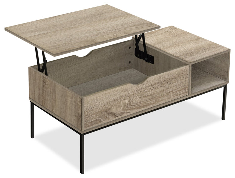 Bence 42\" Modern Lift Top Coffee Table with Storage - Taupe with Black Metal Legs