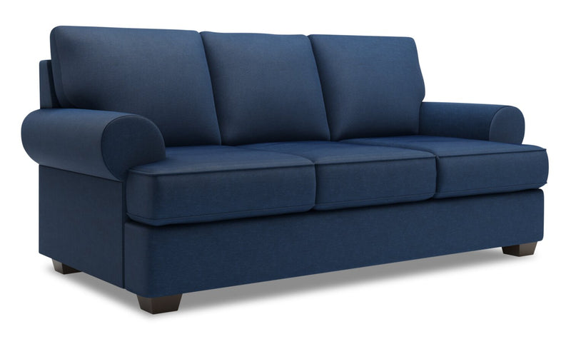 Made in Canada Customizable Sofa Lab Roll 86\" Linen-Look Fabric Sofa with Rolled Arms - Pax Navy Blue