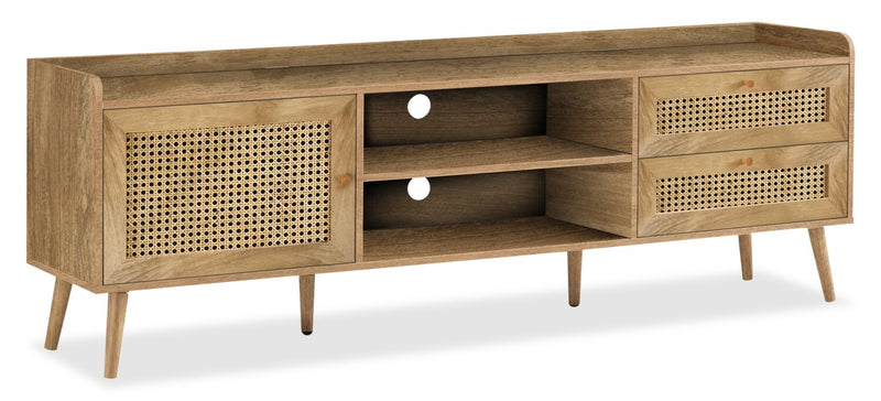 Emme 72\" Modern TV Stand with Storage and Cable Management for TVs up to 80\"- Light Brown