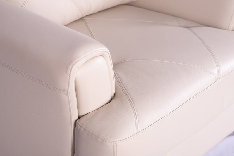 Chateau d'Ax Vita 44\" 100% Genuine Leather with Diamond Pattern Stitching and Wood Legs - Smoke White