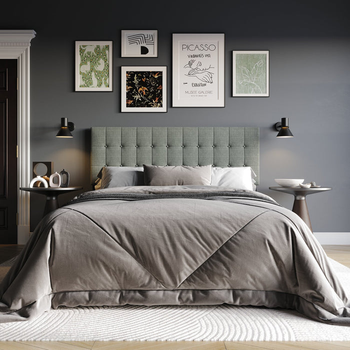 Ellis Upholstered Headboard in Grey Fabric, Button Tufted - Twin Size