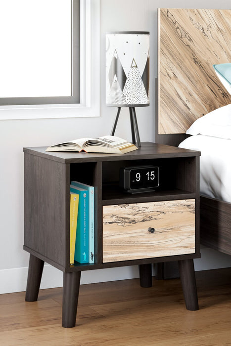 Wolf Bedside 1-Drawer Nightstand, 23.7\"W x 21.9\"H, Modern Mid-Century - Two-tone Brown & Natural
