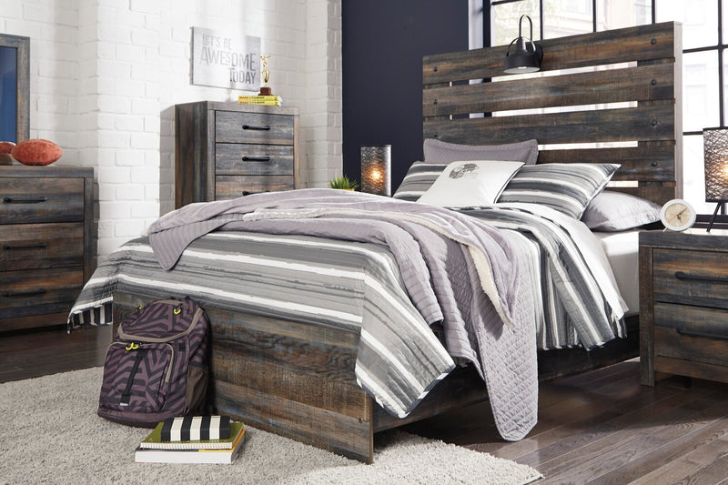Abby 5pc Bedroom Set with Panel Bed, Dresser & Mirror, LED, USB, Brown - Full Size