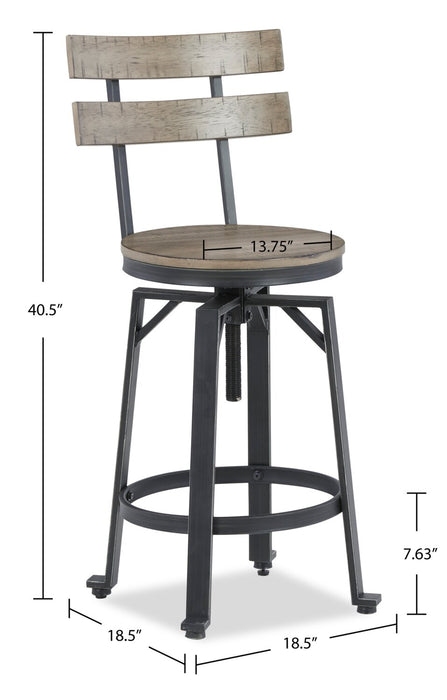 Axel Barstool with Swivel & Adjustable Seat, Slat-Back, Metal - Brown