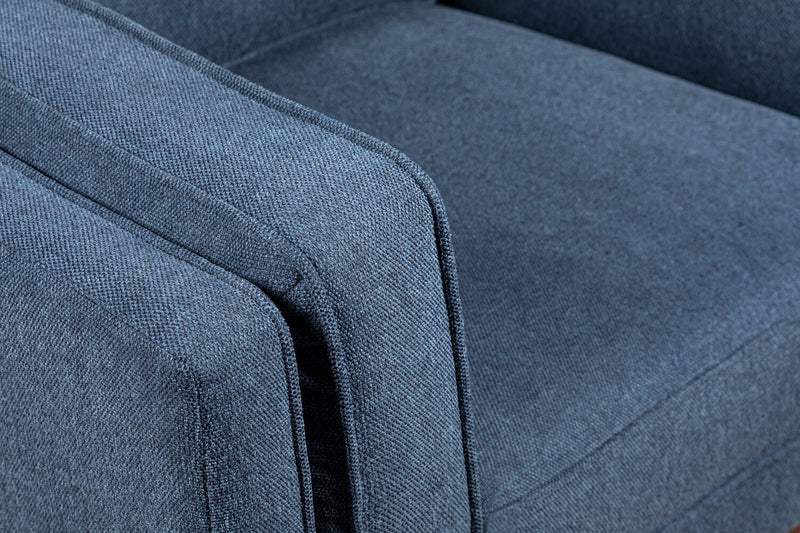 Kort & Co. Kassia 40.9\" Linen-Look Fabric Chair with Wood Base and Legs - Blue