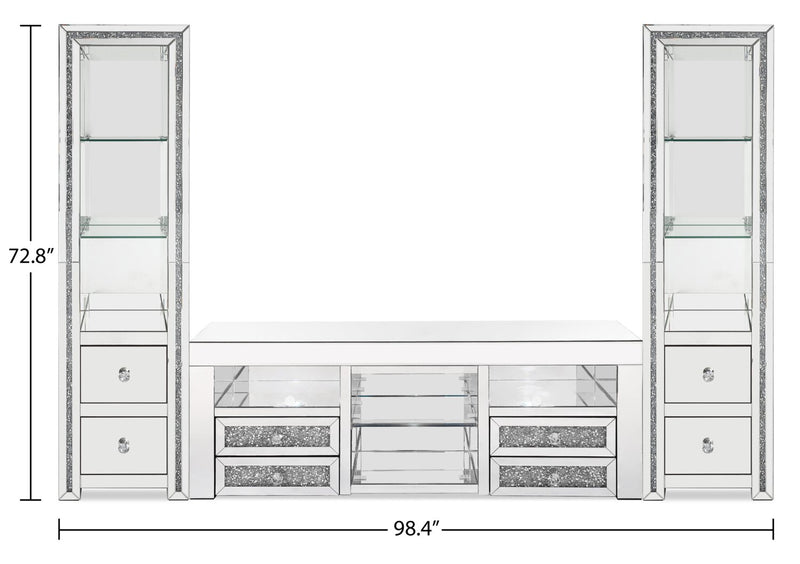 Oakley 98.5\" Glam 3-Piece Entertainment Centre with Storage and Cable Management for TVs up to 65\"- Silver