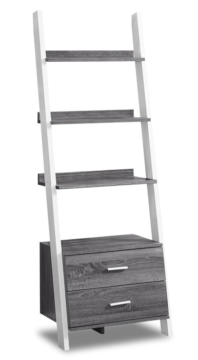 Ronan 25.5\" Ladder Bookcase with Open Shelves & 2-Drawers - Grey & White
