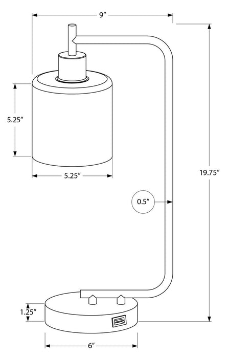 20\" Black Metal Table Lamp with USB Charging