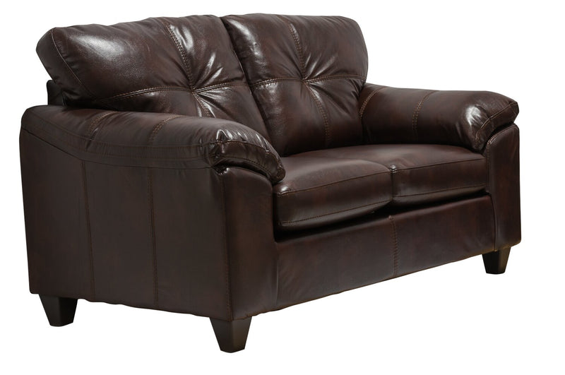 Made in Canada Addison 63\" Leather-Look Fabric Loveseat with Removable Seat Cushions and Tufting - Brown