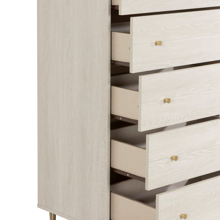 Lake Bedroom Chest of Drawers, 5-Drawer, 29\"W x 52\"H, Made in Canada, Glam - White
