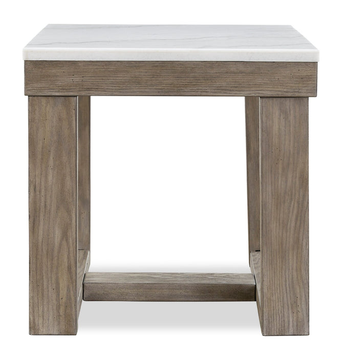 Corsa 24\" Modern End Table - Marble Top with Grey Brown Wood Base