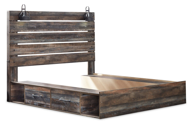 Abby Platform Side Storage Bed with LED Lights & USB Ports, Brown - King Size