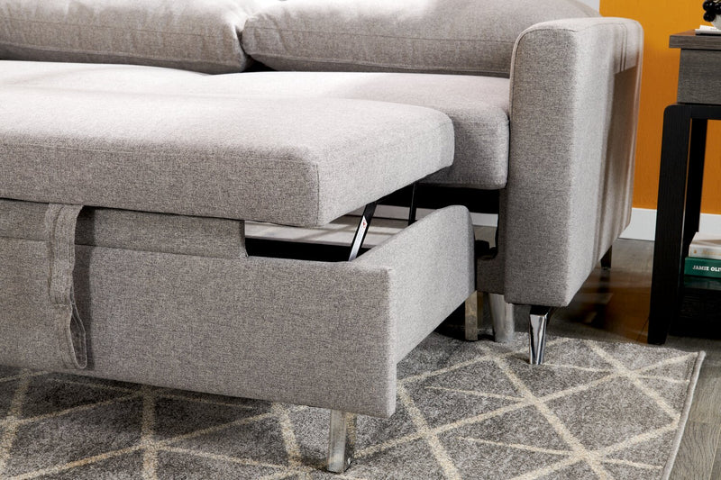 Wilson 77.5\" Linen-Look Fabric Sleeper Sofa with Drop-Down Back Cushions and Metal Legs - Solis Grey 