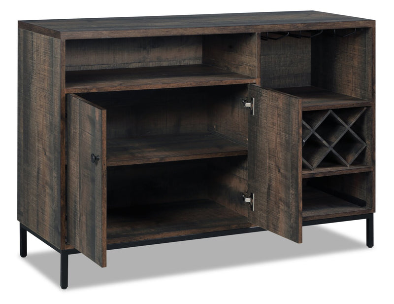 Amos Dining Server with Storage & Built-In Wine Rack, 45\"W - Distressed Brown