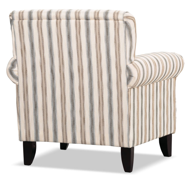 Made in Canada Wynn 36\" Linen-Look Fabric Accent Chair with Rolled Arms and Wood Legs - Stripe Multicolour