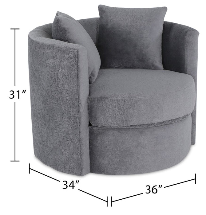 Made in Canada Petite 36\" Chenille Fabric Swivel Cuddler Accent Chair - Plush Thunder Grey