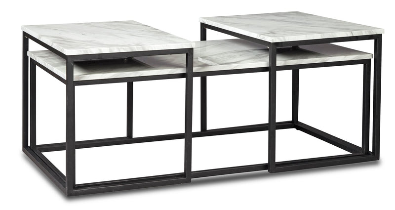 Donnesta 46\" Modern 3-Pack Coffee + 2 End Tables - Marble Look with Black Metal Frame