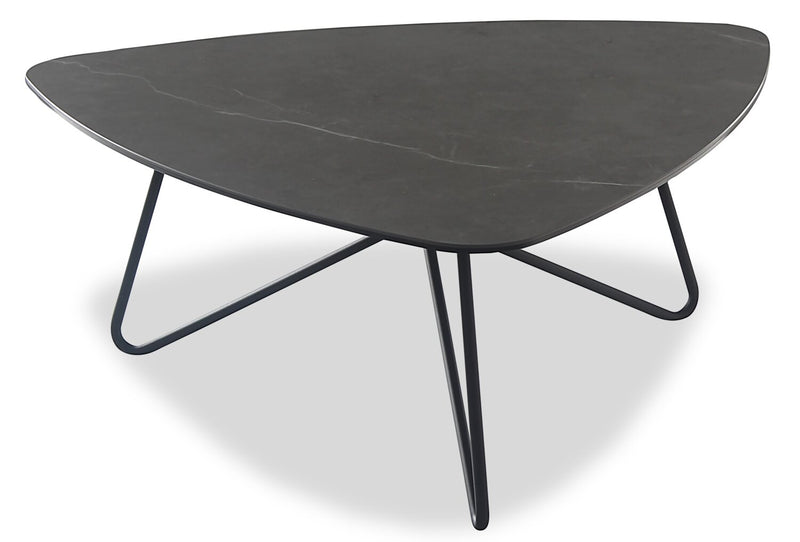 Hamilton 37.99\" Modern Triangular Coffee Table - Grey Marble Look Top with Black Metal Legs
