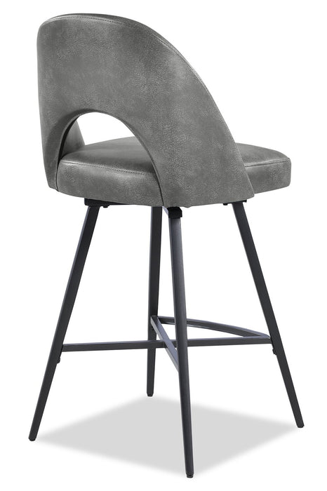 Kort & Co. Bay Counter-Height Stool with Swivel Seat, Vegan Leather Fabric, Metal - Grey