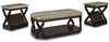 Radilyn 48.13\" Traditional 3-Pack Coffee + 2 End Tables with Shelf and Casters - Faux Marble Top with Dark Brown Wood Base