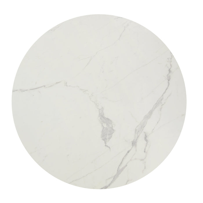 Verona Dining Table with Culture Marbled Top, Metal, Geometric Base, 42\"W Round - White